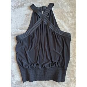 White House Black Market Criss Cross Halter Blouson Top Black Size M